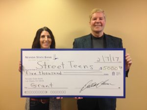 Nevada State Bank presented a check for $5,000 to Street Teens, a non-profit organization dedicated to assisting homeless youth, ages 12-21.
