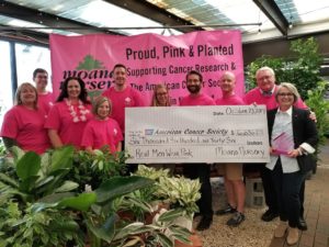 Moana Nursery presented a check for more than $6,600 to the American Cancer Society to help support breast cancer research.
