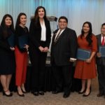 Las Vegas Latino Bar Association Board of Directors members Claudia Aguayo and Romeo Perez, center, are pictured with nine of 17 recipients of their 2019 ¡Andale! Scholarship. The scholarship can be used to cover LSAT preparation course and exam fees.